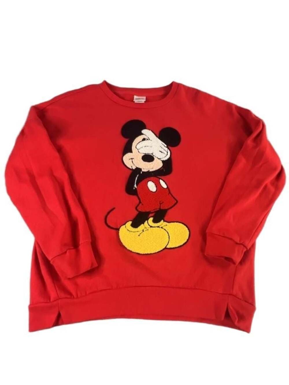 Disney Mickey Mouse Fuzzy Shy Red Sweatshirt Crewneck Size Medium